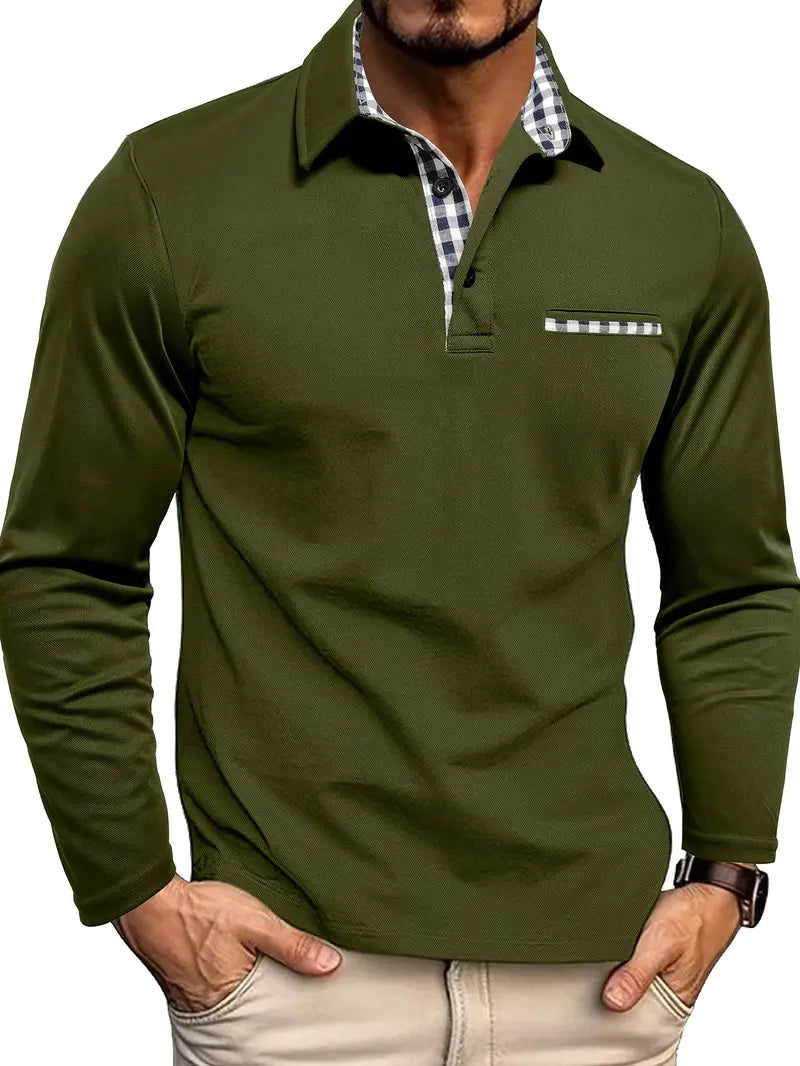 Men's Polo Shirt – Regular Fit – Breathable Fabric – Long Sleeves – Contrast Details