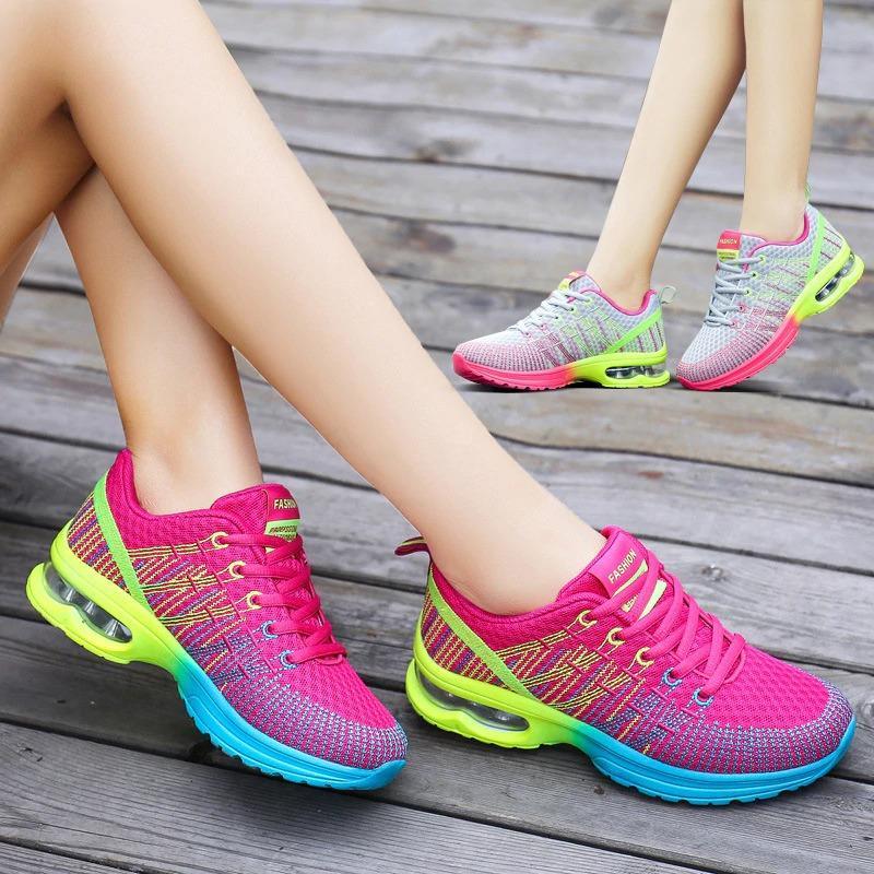 Women's Sneakers – Low Model – Breathable Mesh – Shock-Absorbing Air Sole – Lacing