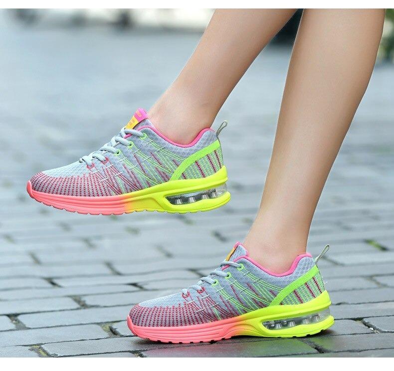Women's Sneakers – Low Model – Breathable Mesh – Shock-Absorbing Air Sole – Lacing