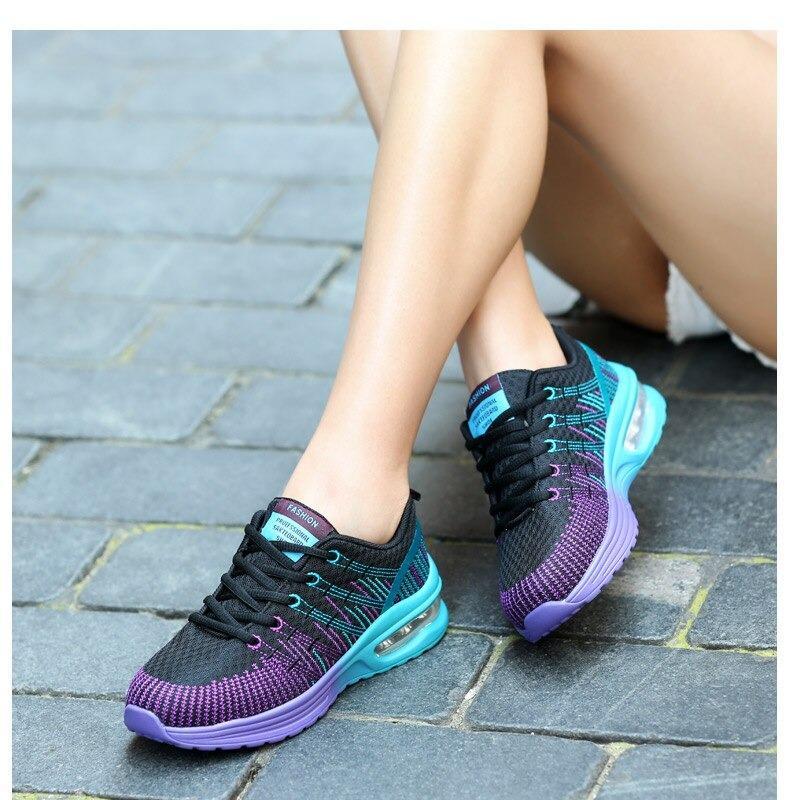 Women's Sneakers – Low Model – Breathable Mesh – Shock-Absorbing Air Sole – Lacing