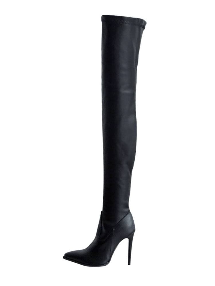 Women's Overknee Boots – Leather – Low Block Heel – Textured Sole – Zipper Closure