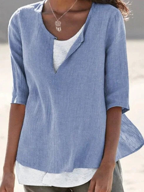Women's Blouse – Relaxed Fit – Layered Design – Breathable Fabric – Half-Length Sleeve