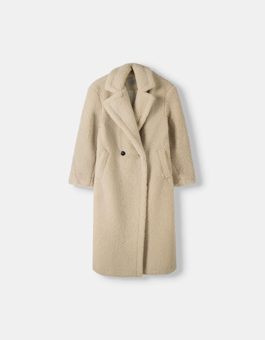 Women's Teddy Coat – Oversized Fit – Faux Fur – Double-Breasted – Notched Collar