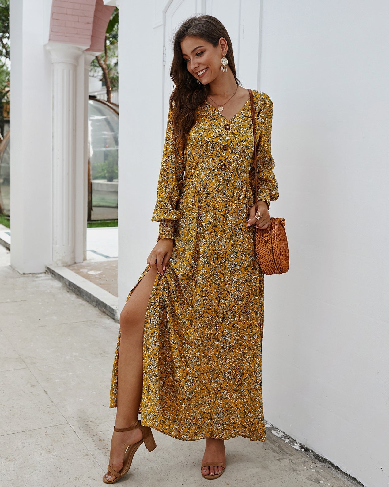 Elena - Long designer dress with side pleats