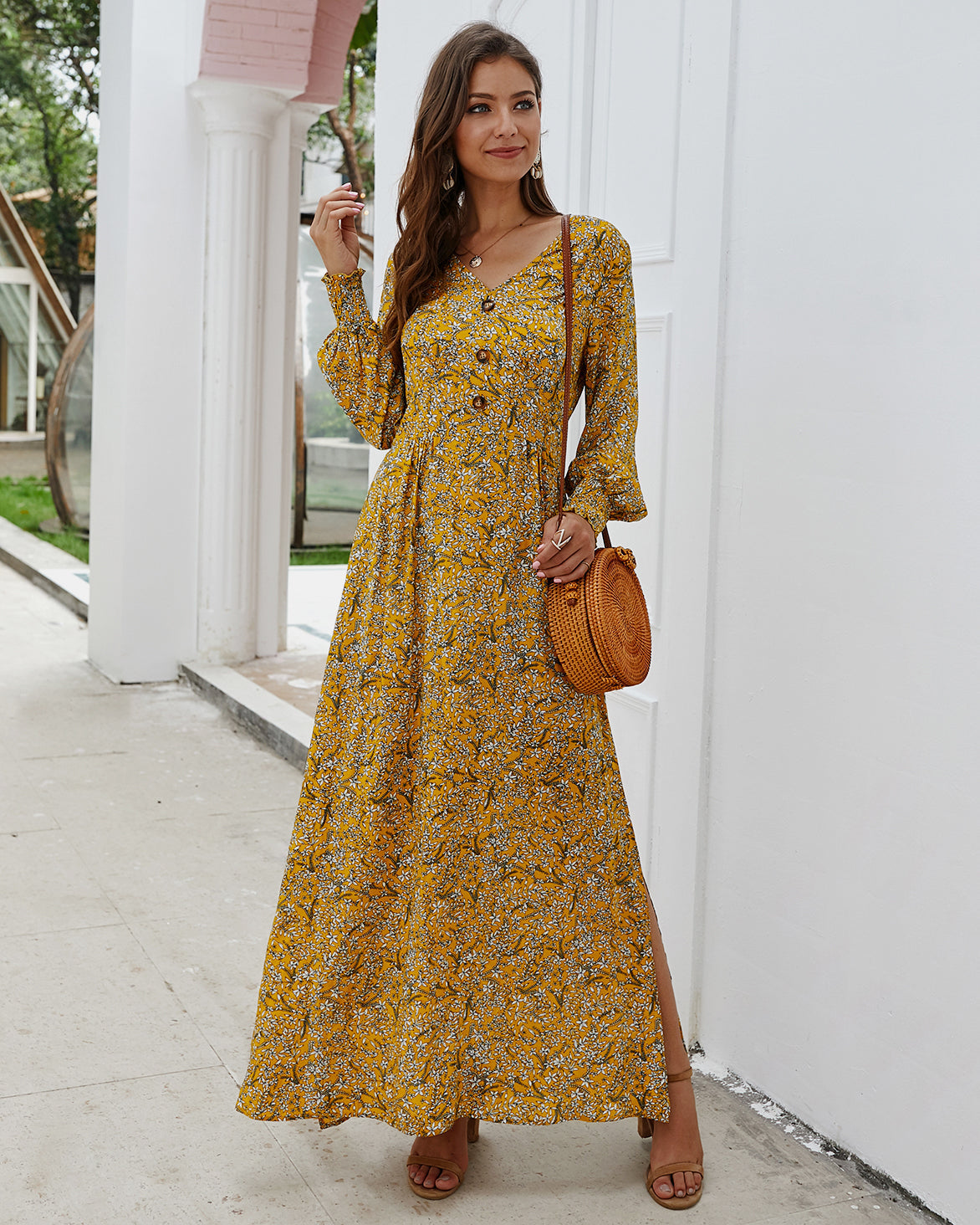 Elena - Long designer dress with side pleats