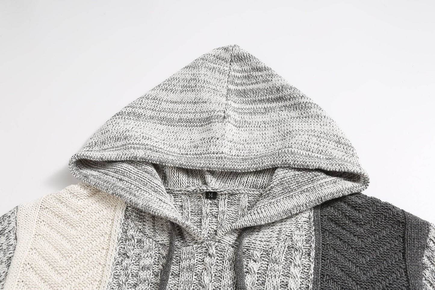 Men's Sweater with Hood – Knitted Design – Patchwork Pattern – Comfortable Fit