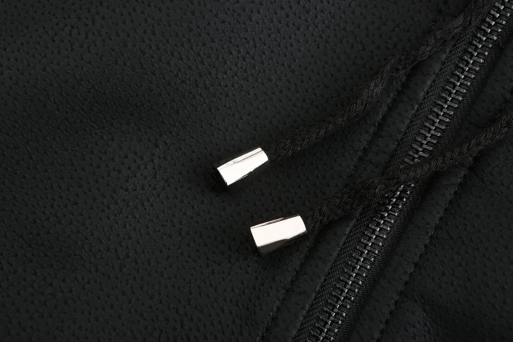 Men's Leather-Look Jacket – Drawstring Hood – Quilted Lining – Zipper Closure – Ribbed Hem