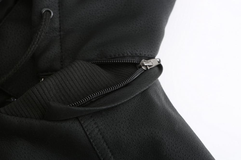 Men's Leather-Look Jacket – Drawstring Hood – Quilted Lining – Zipper Closure – Ribbed Hem