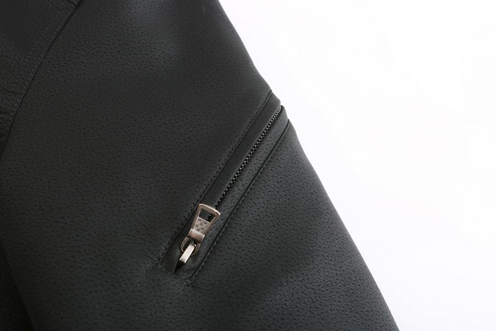 Men's Leather-Look Jacket – Drawstring Hood – Quilted Lining – Zipper Closure – Ribbed Hem