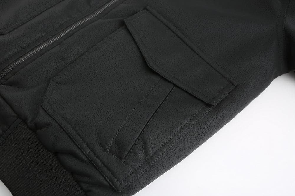Men's Leather-Look Jacket – Drawstring Hood – Quilted Lining – Zipper Closure – Ribbed Hem