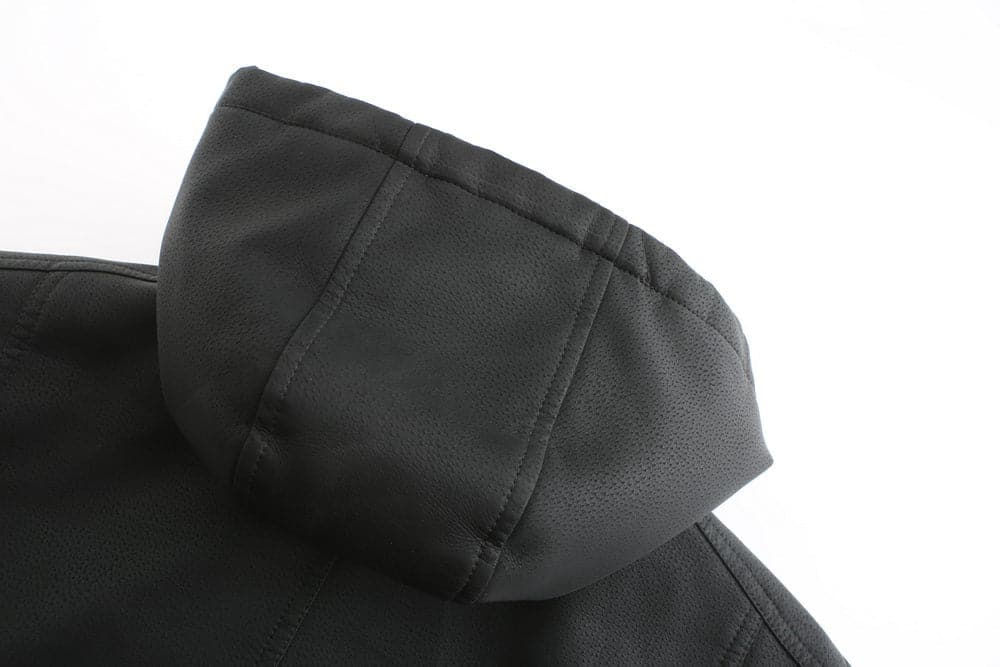 Men's Leather-Look Jacket – Drawstring Hood – Quilted Lining – Zipper Closure – Ribbed Hem