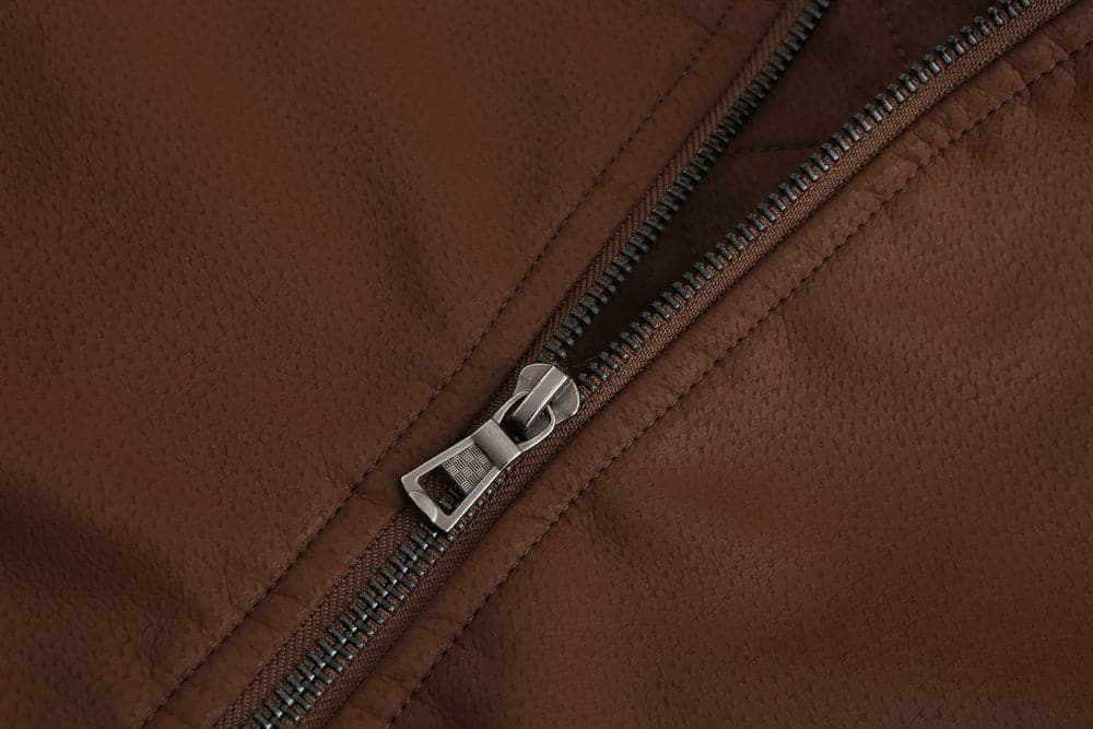 Men's Leather-Look Jacket – Drawstring Hood – Quilted Lining – Zipper Closure – Ribbed Hem