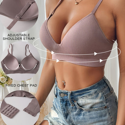 Dame Push-up BH – Slim Passform – Dyp Utringning – Ribbet Struktur – Pustende Materiale