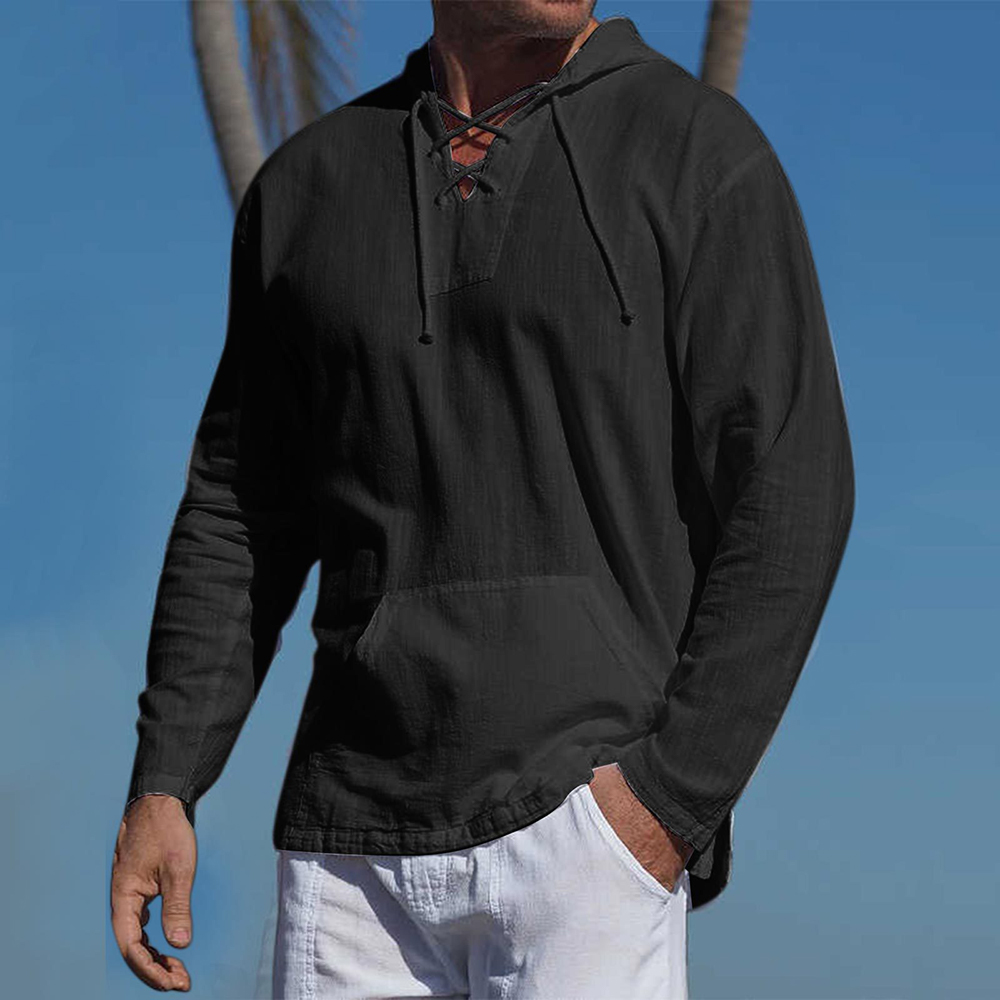 Men's Hoodie – Relaxed Fit – Cotton Blend – Drawstring V-Neck – Kangaroo Pocket