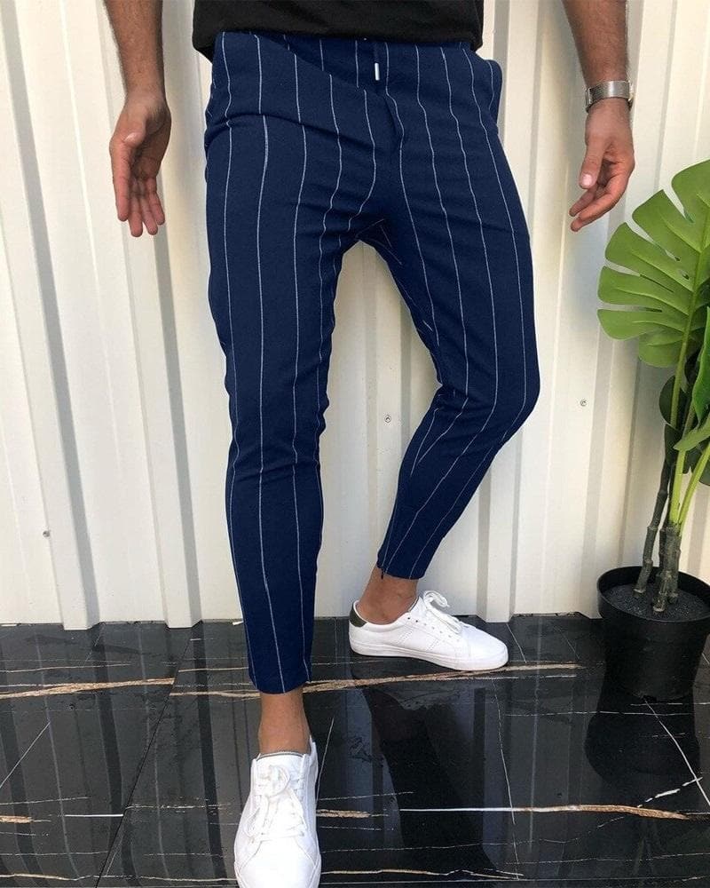 Men's Trousers - Slim Fit - Pinstripe Pattern - Elegant and Versatile