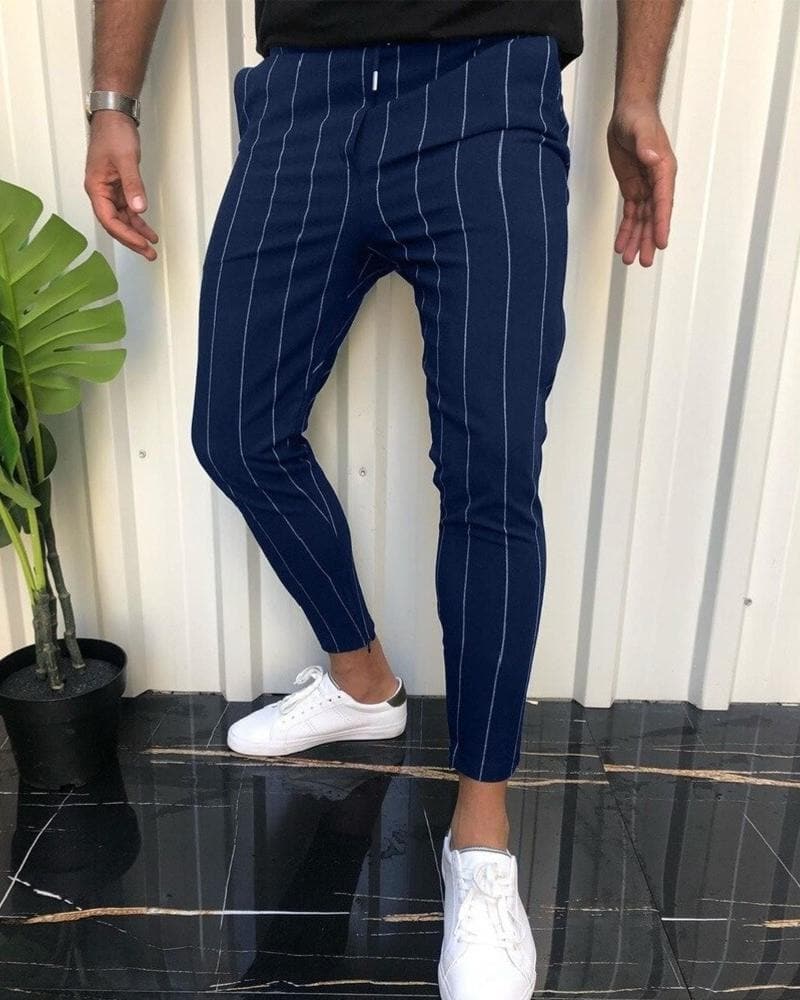 Men's Trousers - Slim Fit - Pinstripe Pattern - Elegant and Versatile