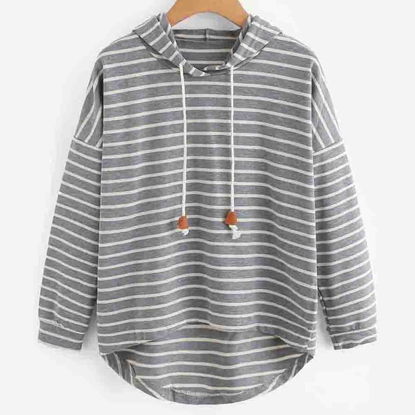 Women's Hoodie - Striped Design - Comfortable Loose Fit - Long-Sleeved Casual