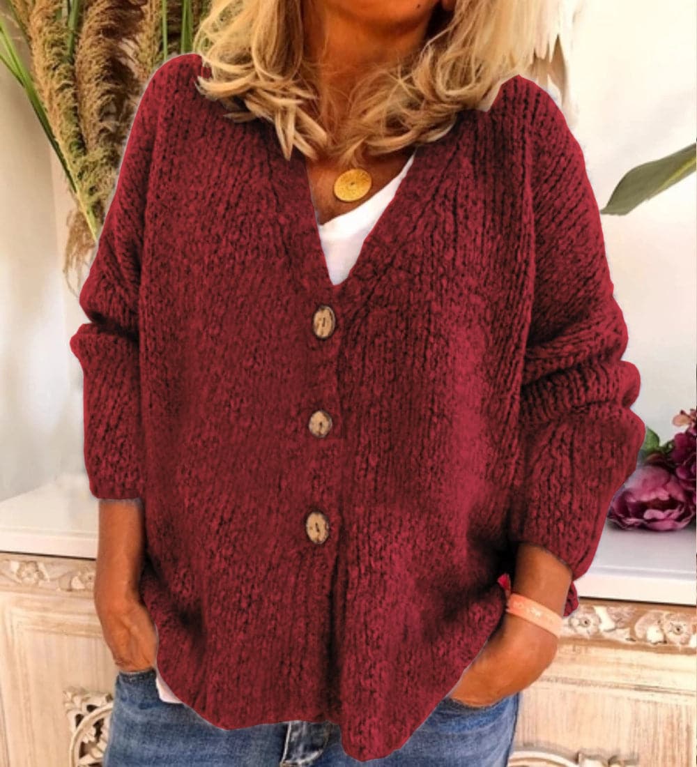Women's Cardigan – Relaxed Fit – Soft Chunky Knit – V-neck with Buttons