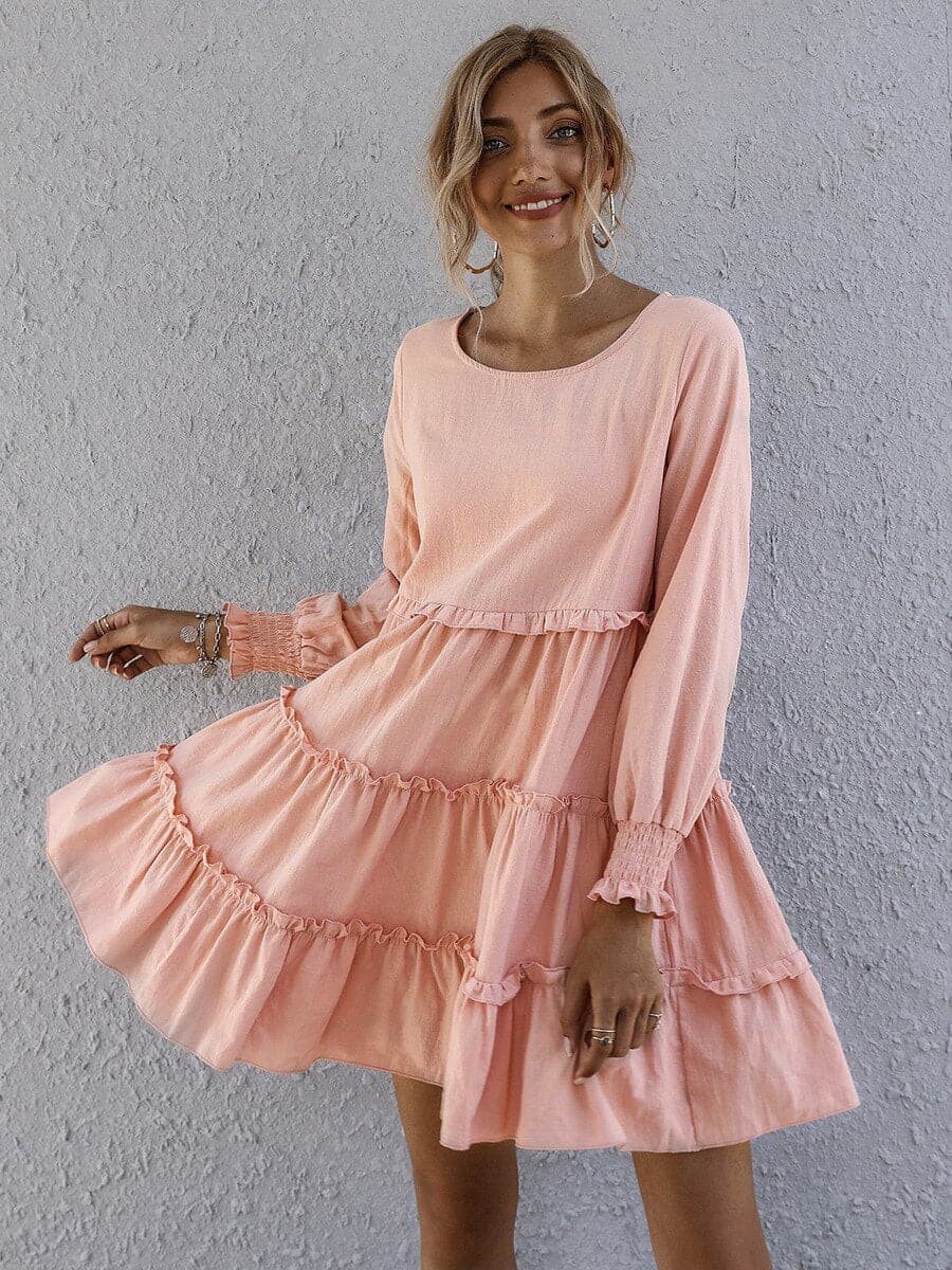 Dame Kjole - Luftig Passform - Volanger & Lange Ermer - Casual & Feminint Design