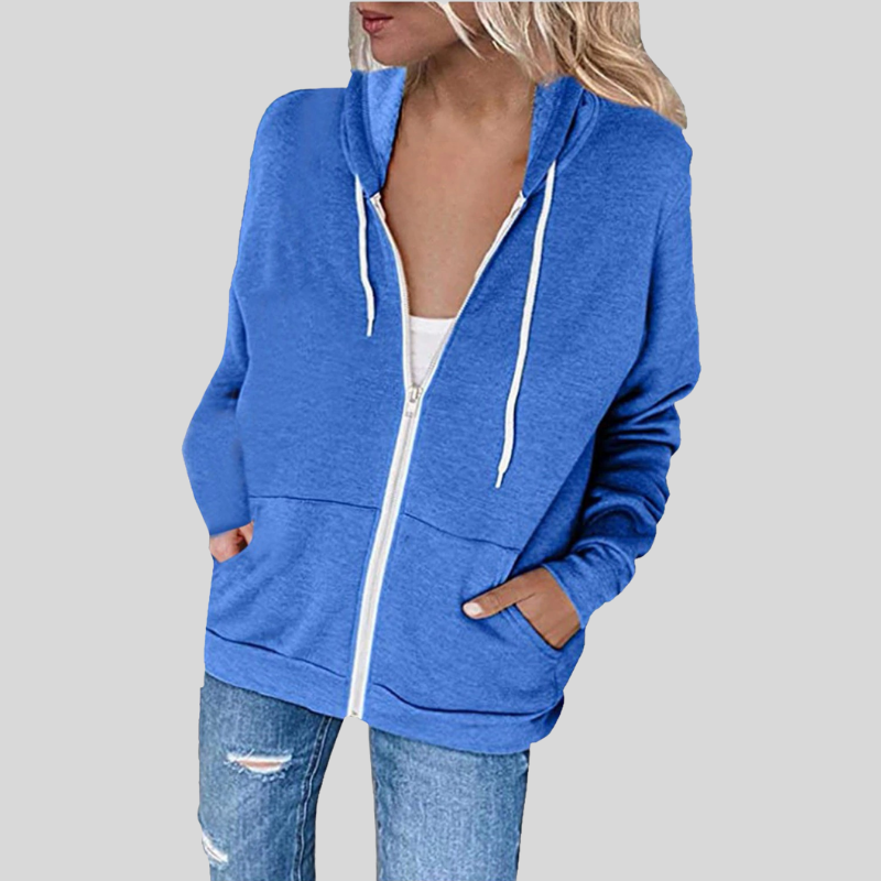 Women's Hoodie - Soft Cotton Blend - Zipper - Relaxed Fit - Kangaroo Pocket