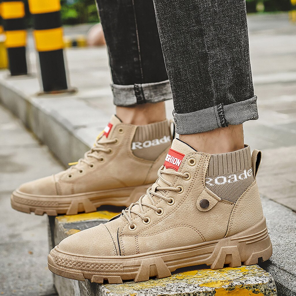 Men's Shoes High Sneakers – Durable Sole – Lacing – Comfortable Ribbed Collar