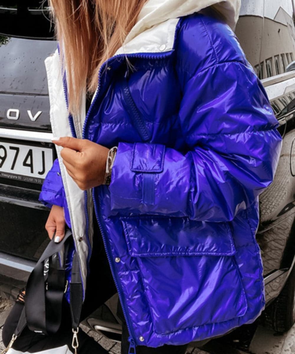 Women's Puffer Jacket - Water-Repellent - Padded with Hood - Zipper Closure and Pockets