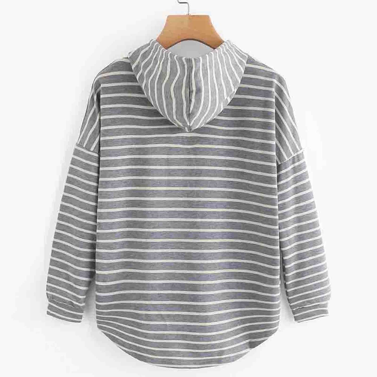 Women's Hoodie - Striped Design - Comfortable Loose Fit - Long-Sleeved Casual