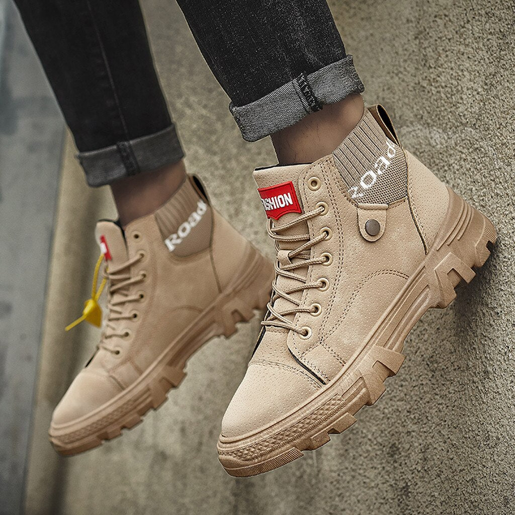 Men's Shoes High Sneakers – Durable Sole – Lacing – Comfortable Ribbed Collar