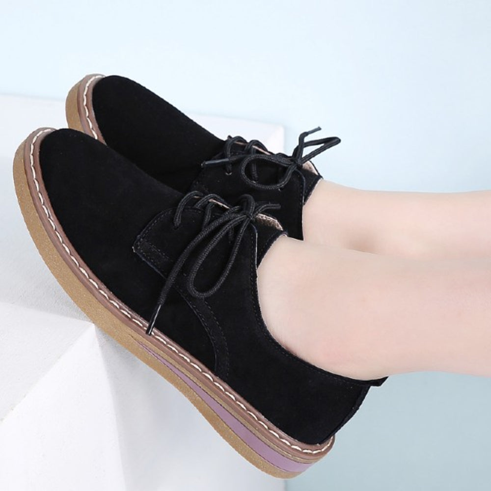 Dame Derby Sko – Semsket Skinn – Komfortabel Chunky Såle – Casual & Pen Stil