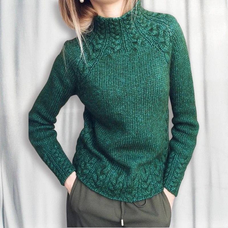 Freya Wool Cable Knit Sweater | High Neck Raglan Sleeve Sweater
