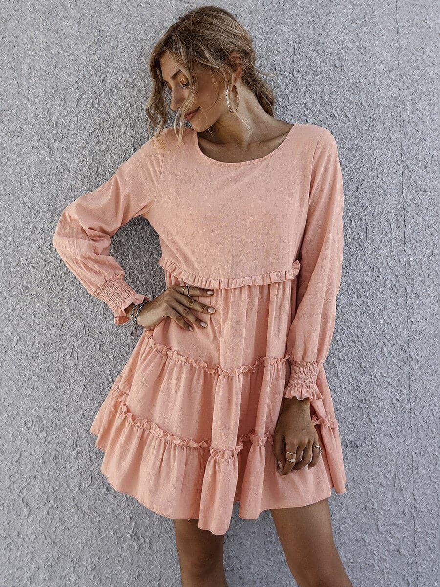 Dame Kjole - Luftig Passform - Volanger & Lange Ermer - Casual & Feminint Design