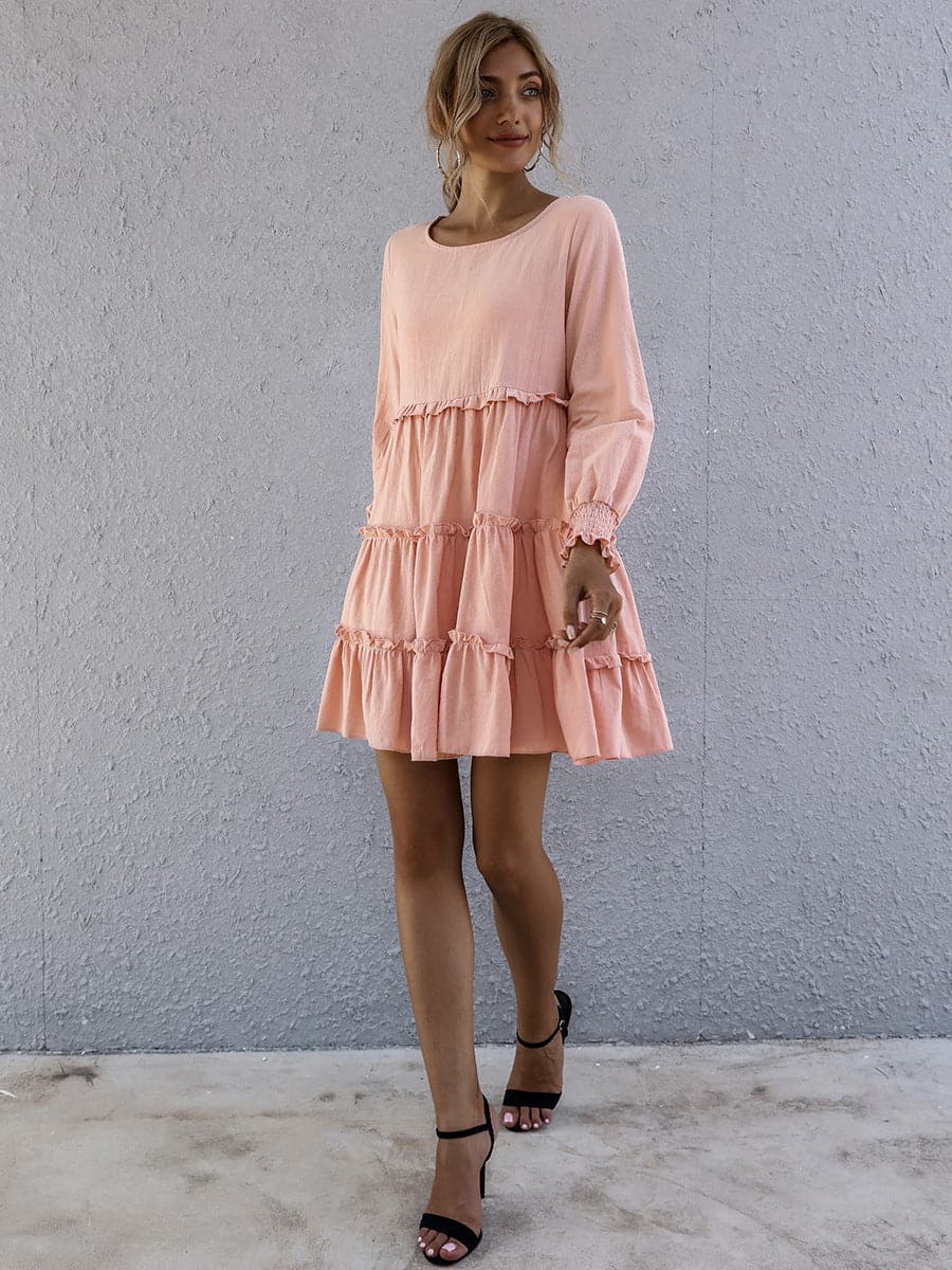 Dame Kjole - Luftig Passform - Volanger & Lange Ermer - Casual & Feminint Design