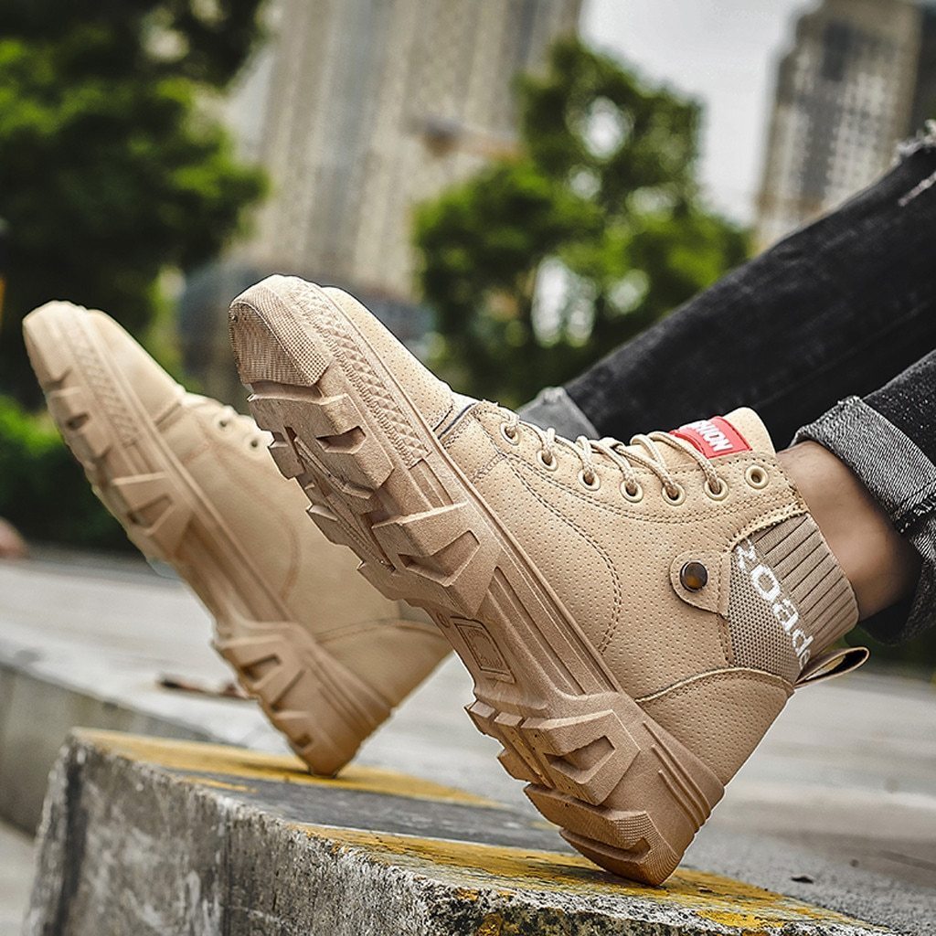 Men's Shoes High Sneakers – Durable Sole – Lacing – Comfortable Ribbed Collar