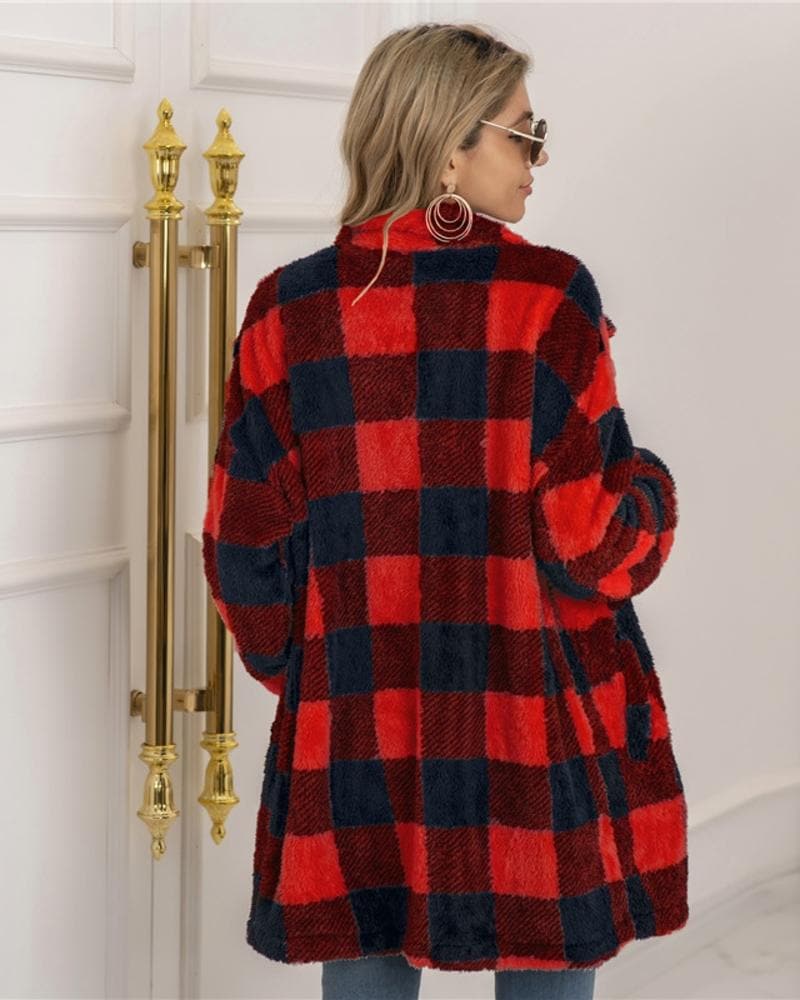 Dame Rutete Kåpe - Myk og Varm - Oversized Passform - Knappelukking