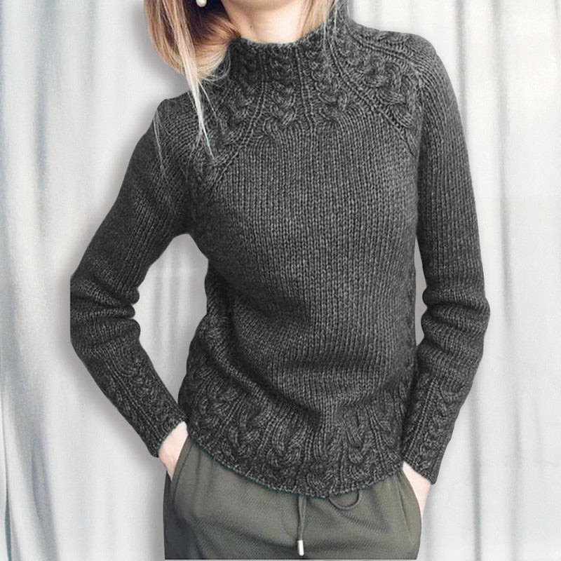 Freya Wool Cable Knit Sweater | High Neck Raglan Sleeve Sweater