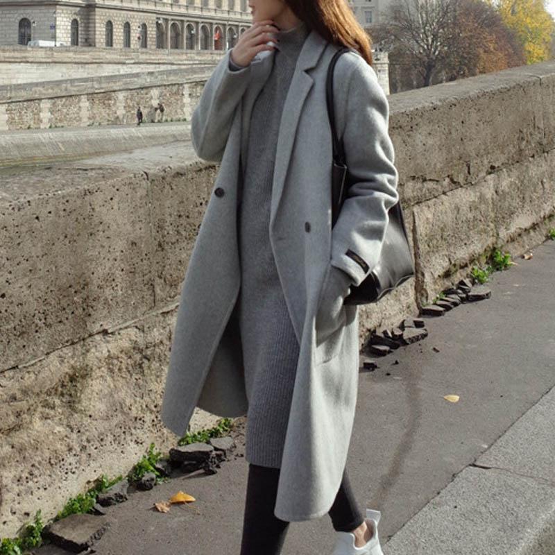 Dame Kåpe - Lang Ullblanding - Dobbeltspent - Klassisk Oversized Passform