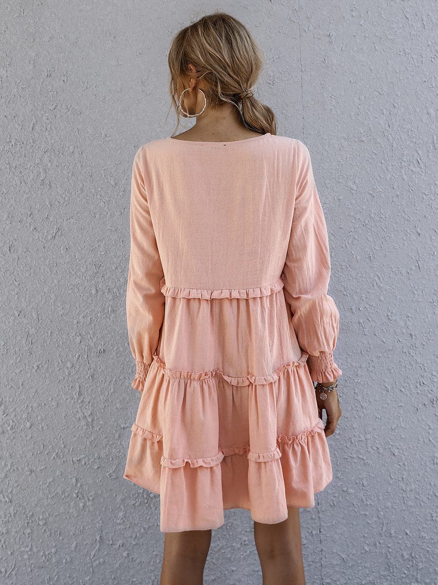 Dame Kjole - Luftig Passform - Volanger & Lange Ermer - Casual & Feminint Design