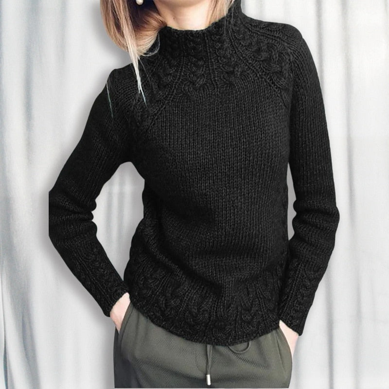 Freya Wool Cable Knit Sweater | High Neck Raglan Sleeve Sweater