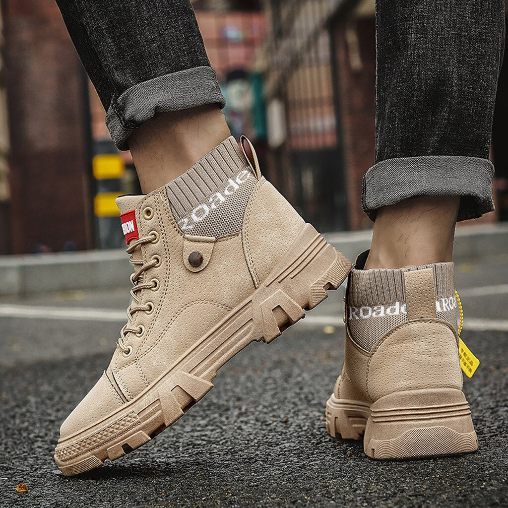 Men's Shoes High Sneakers – Durable Sole – Lacing – Comfortable Ribbed Collar