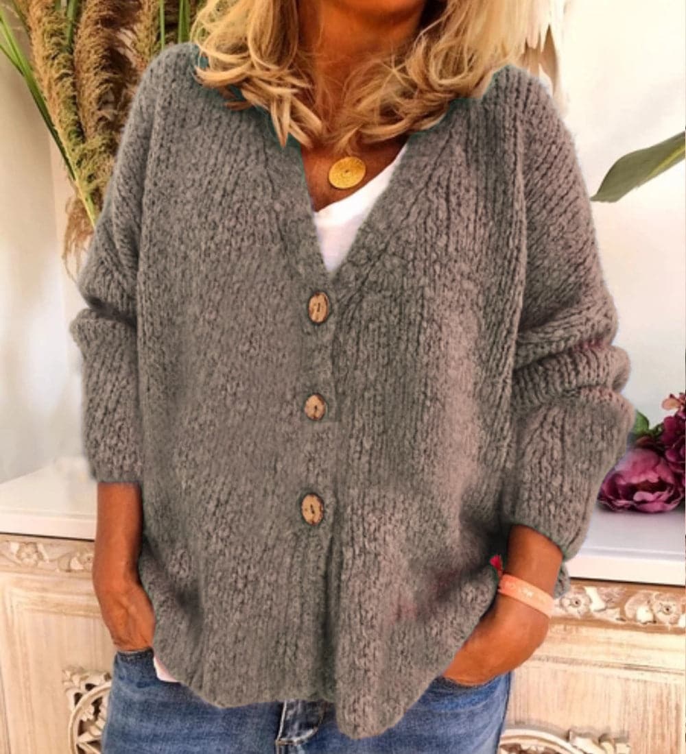 Women's Cardigan – Relaxed Fit – Soft Chunky Knit – V-neck with Buttons