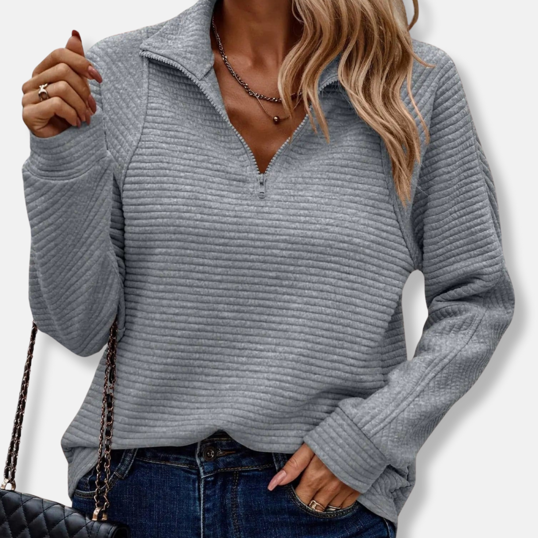 Teresa Relaxed Fit Half-Zip Sweater | Ribbed Half-Zip Sweater