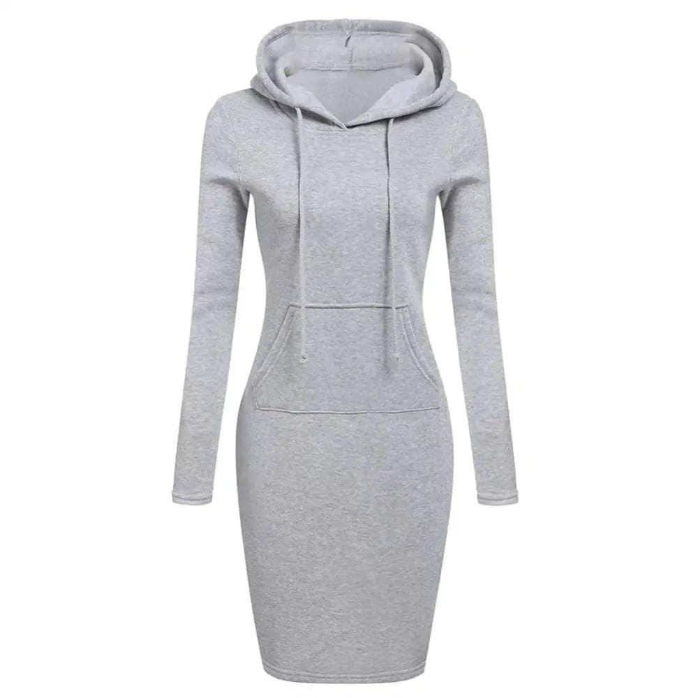 Women's Hoodie Dress - Slim Fit - Long-Sleeved with Kangaroo Pocket