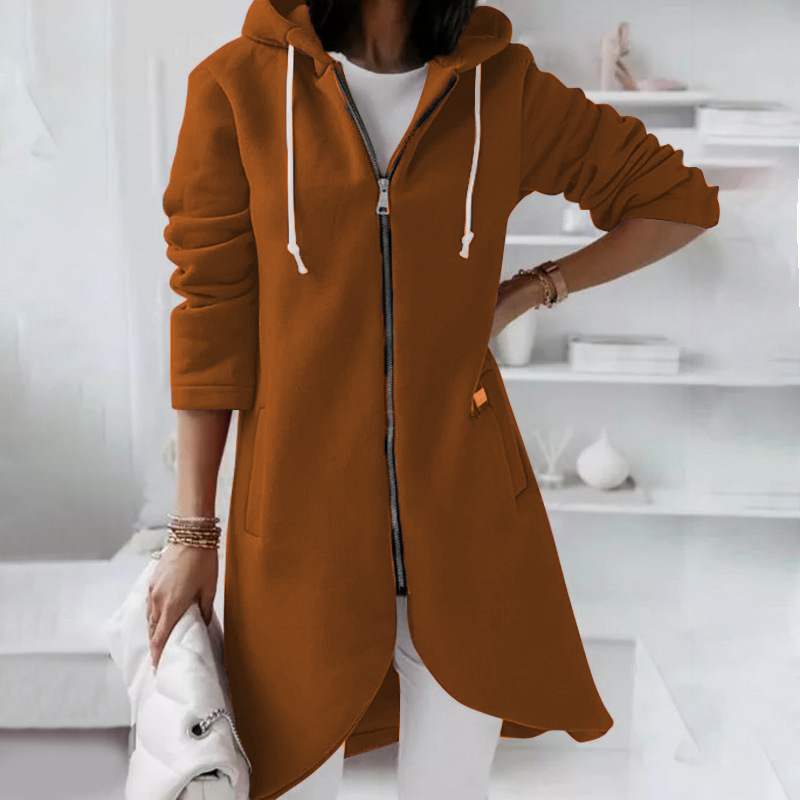 Women's Hoodie – Relaxed Fit – Zipper – Cotton Blend – Mid-Length