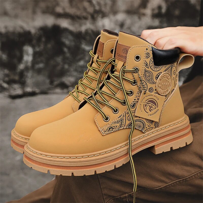 Men's Boots - Durable Leather - Thick Rubber Sole - Lacing with Metal Eyelets - High Shaft