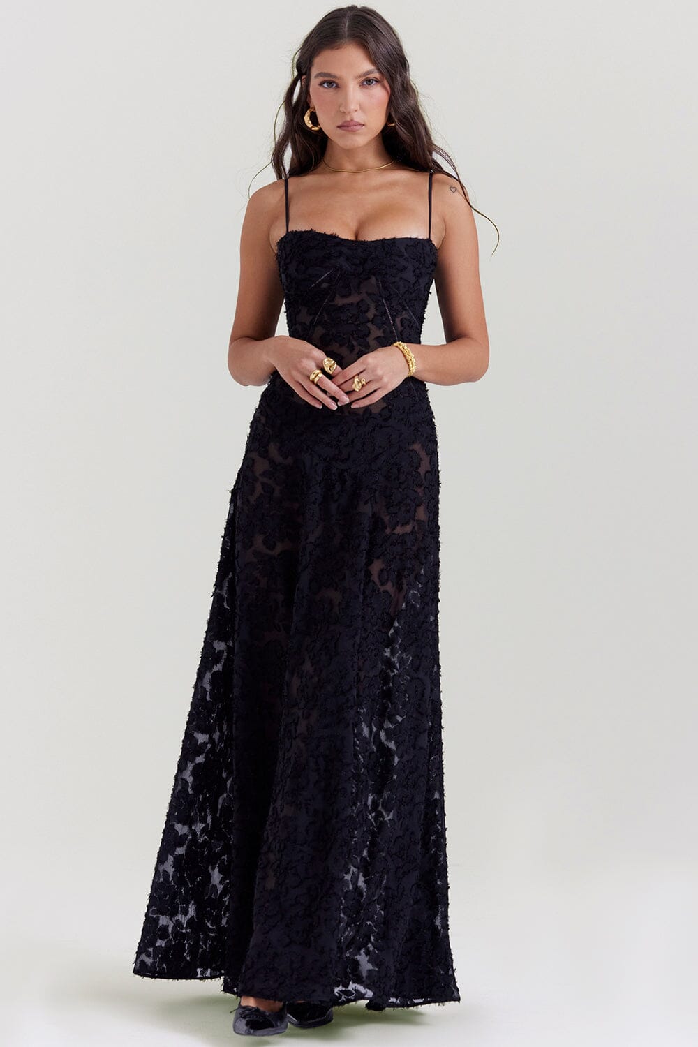 Women's Maxi Dress – Slim Fit – Light Chiffon – Floral Print – Thin Straps