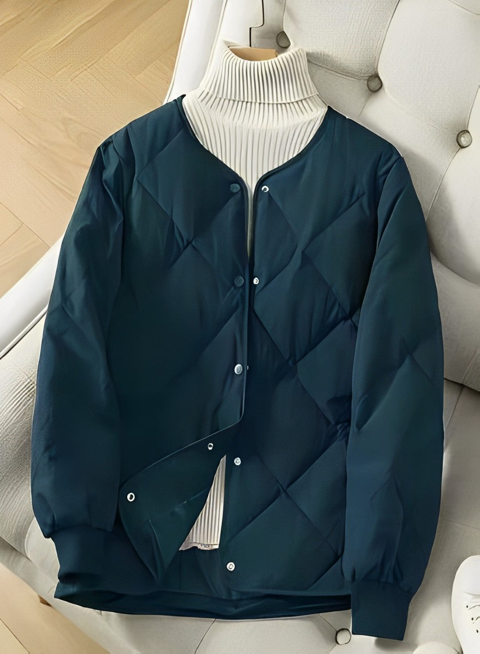 Women's Jacket - Padded Quilted Design - Relaxed Fit - Button Closure