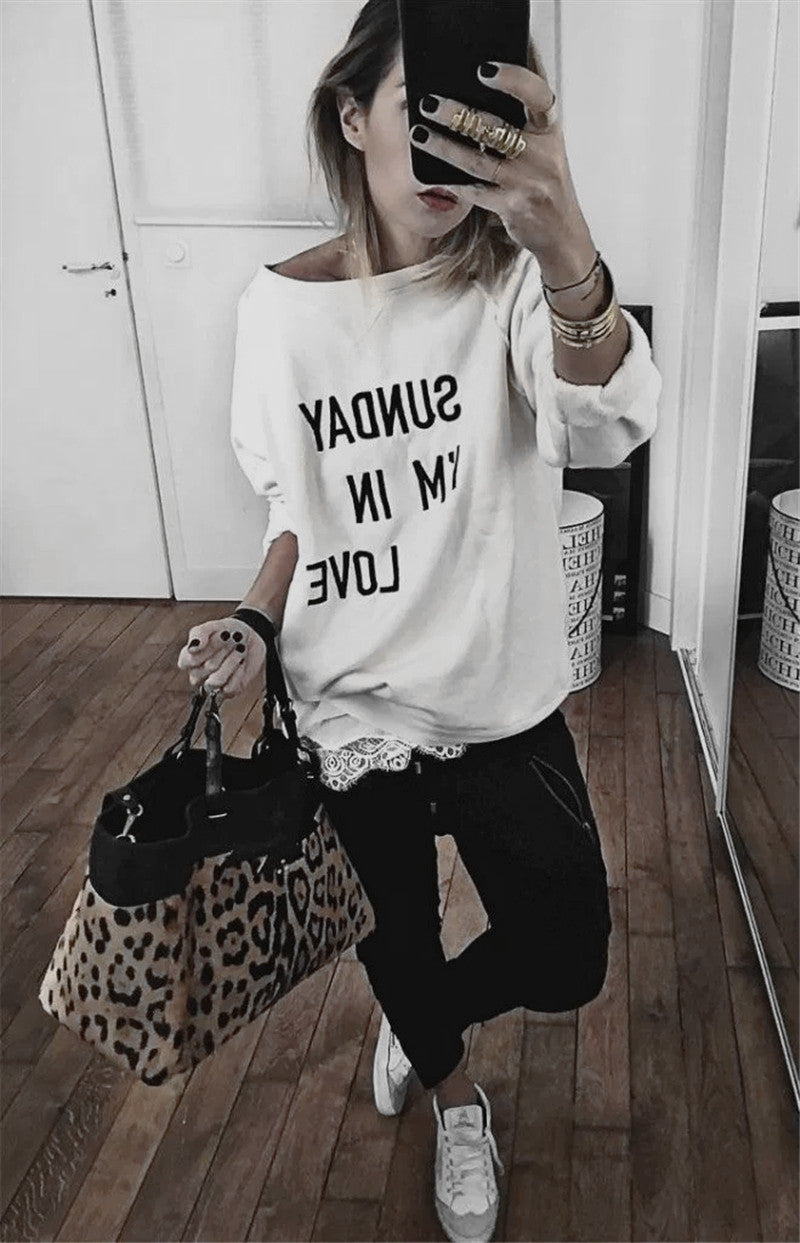 Women's Sweater – Oversized Fit – Slogan Print – Soft Cotton – Long Sleeves