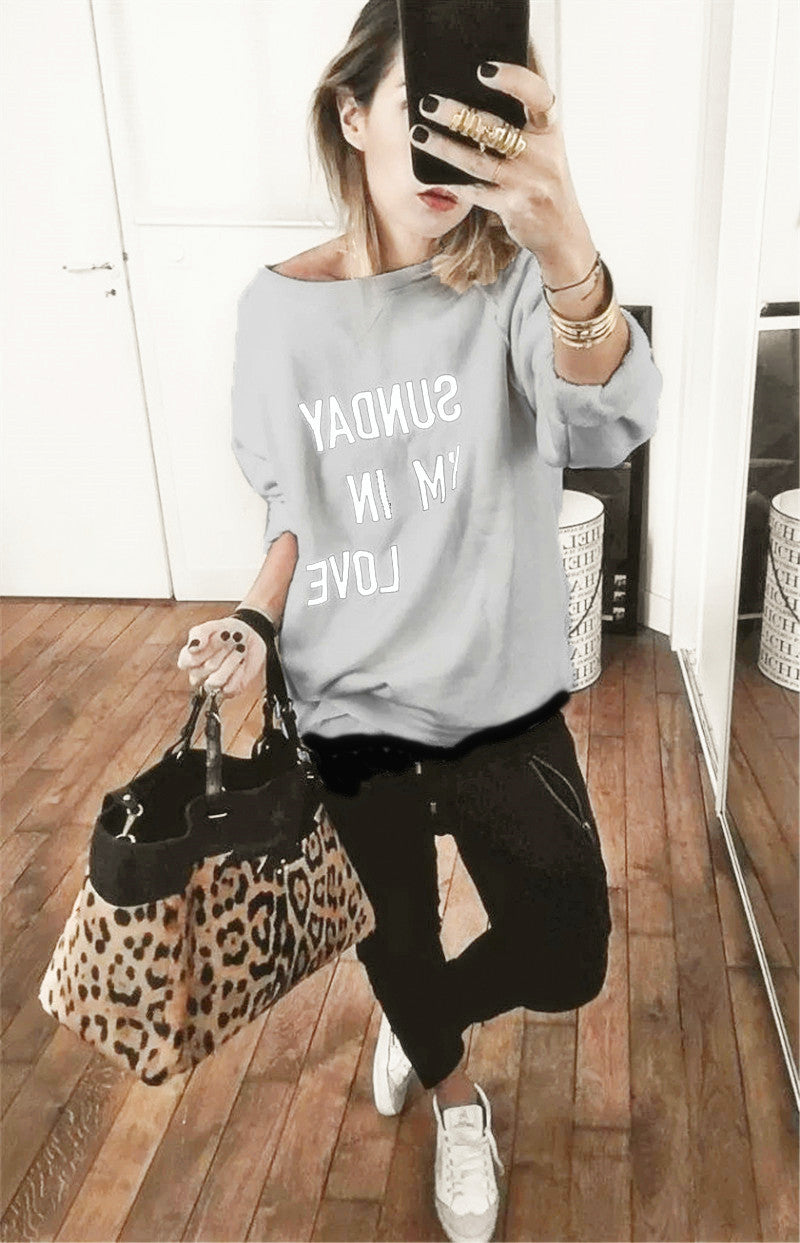 Women's Sweater – Oversized Fit – Slogan Print – Soft Cotton – Long Sleeves