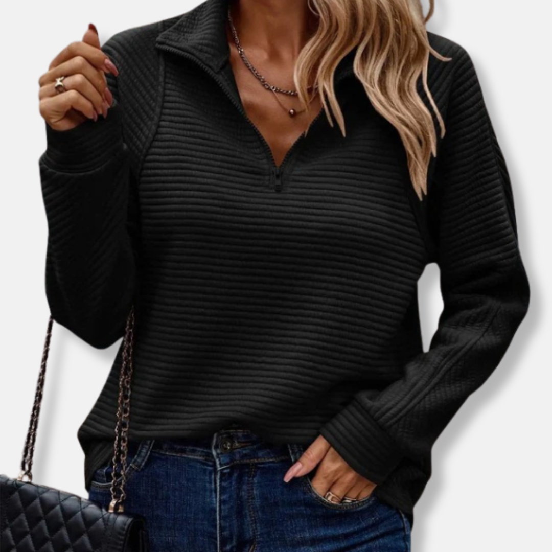 Teresa Relaxed Fit Half-Zip Sweater | Ribbed Half-Zip Sweater