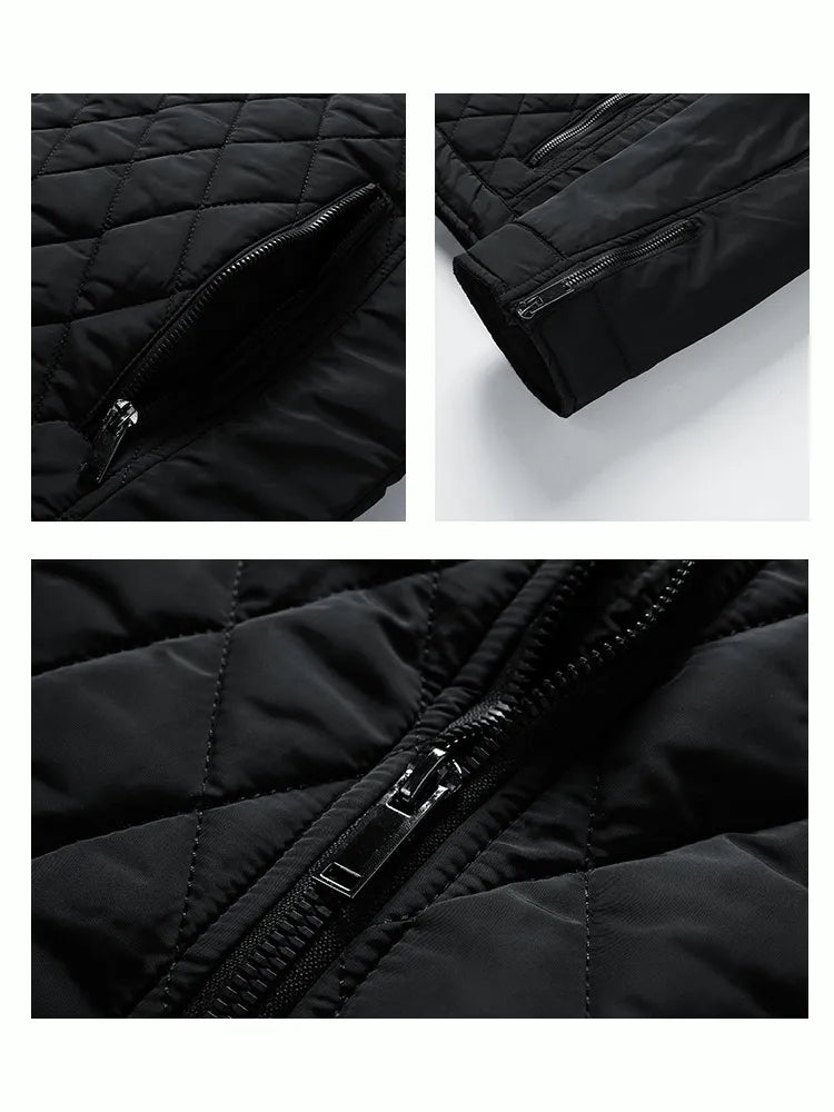 Men's Padded Jacket - Diamond Quilted - Stand Collar - Zipper Closure - Slim Fit
